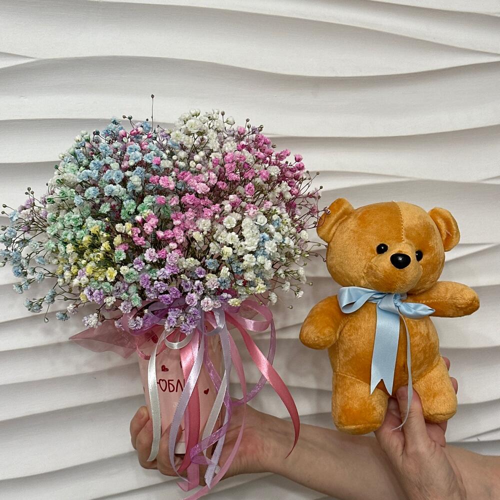 Гипсофила+ Мишка🩷🧡💜