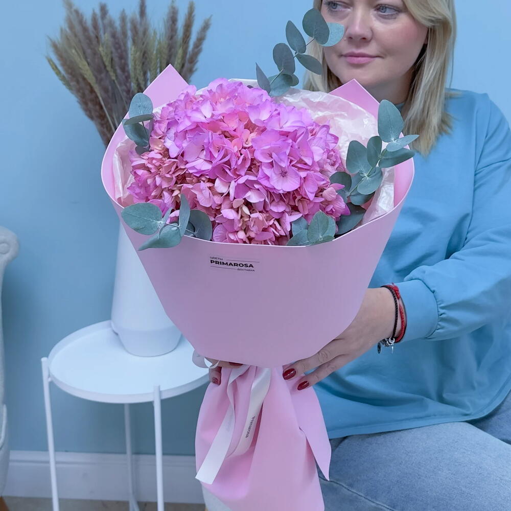 Букет из розовой гортензии с эвкалиптом «Розовый закат» 🌸 39977