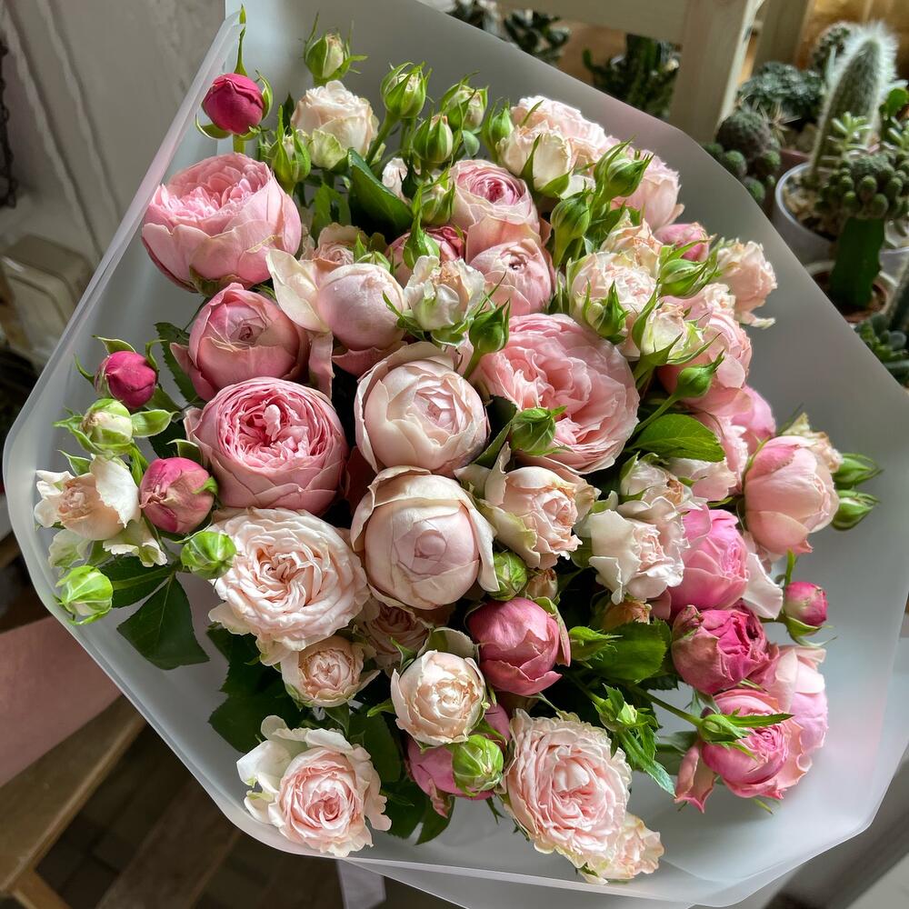 15 кустовых пионовидных роз