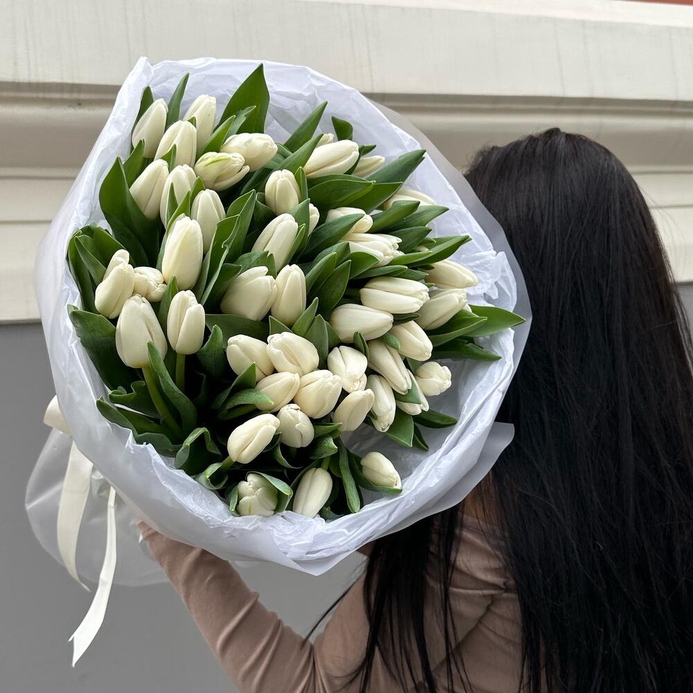 Белые тюльпаны 51 шт