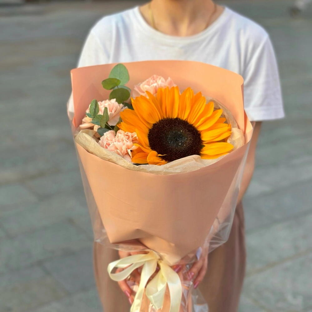 Полевой летний букет подсолнух, диантусы, эвкалипт🧡