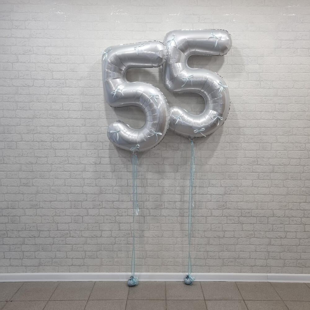 Шары цифры 55 с бантиками