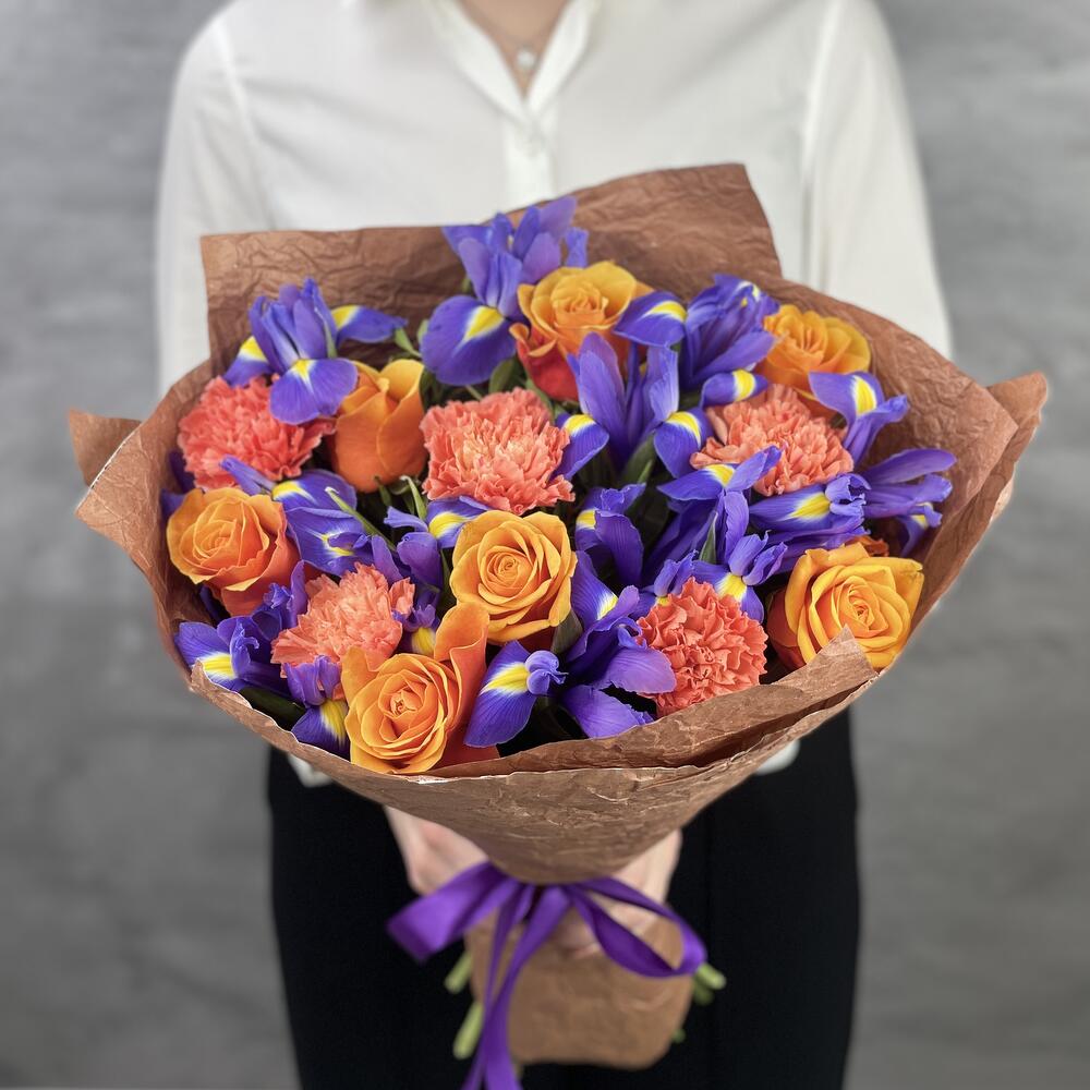 Bouquet of roses and irises by Lillian