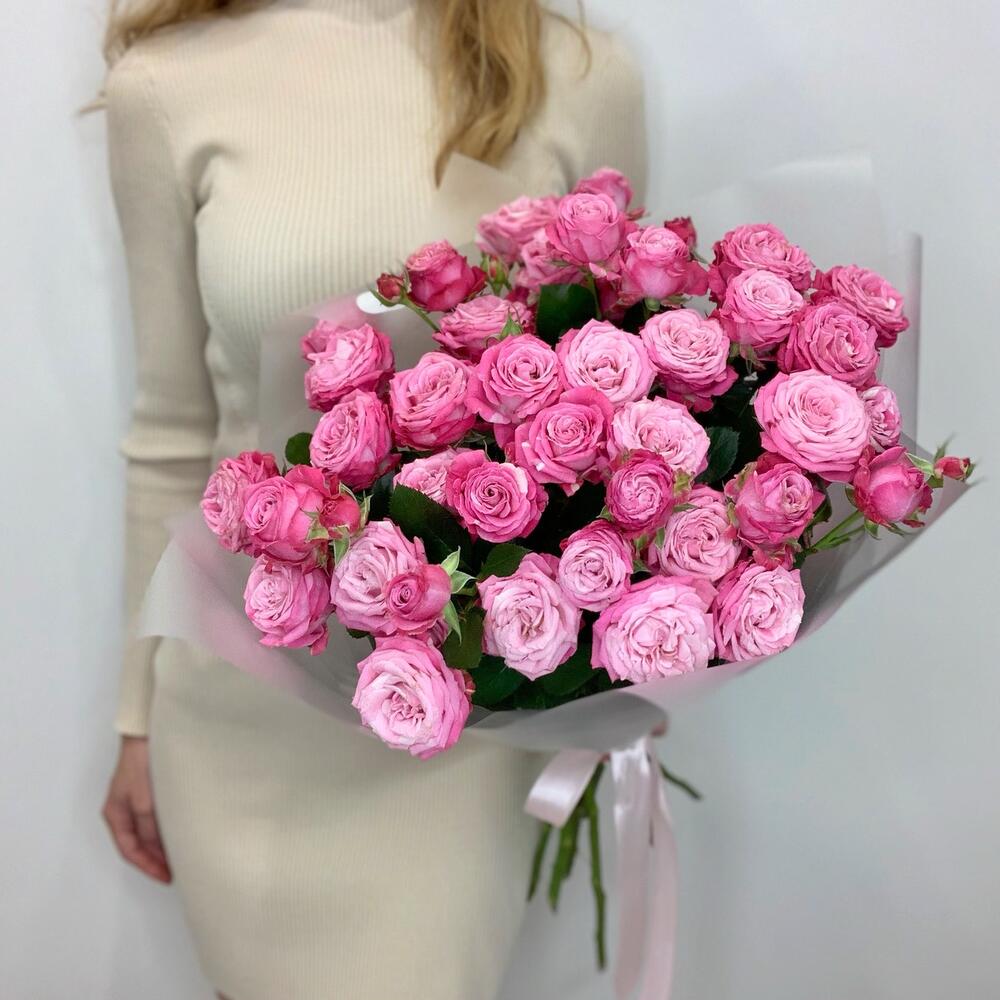 Монобукет из 9 пионовидных кустовых роз Lady Bombastic (Леди Бомбастик)