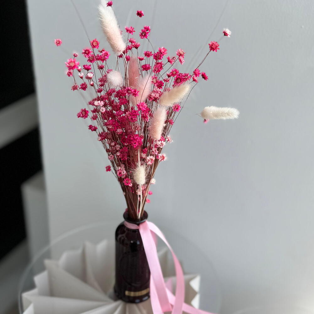 Композиция мини «pink» - сухоцветы в вазе