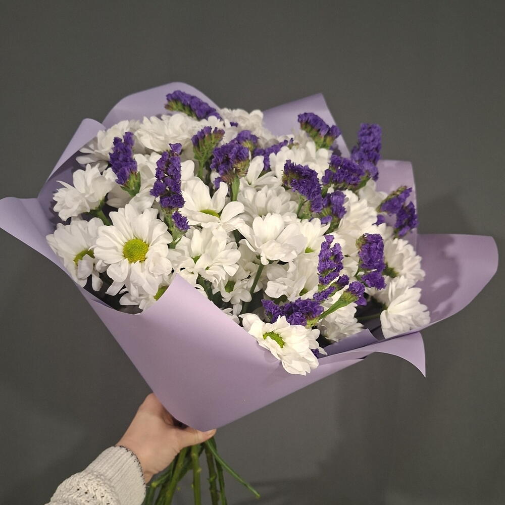 Букет из хризантемы и статицы💜