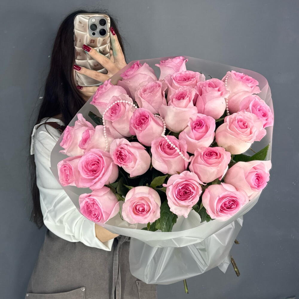 Монобукет💕 с пионовидной розой Мандала 25 штук с бусами