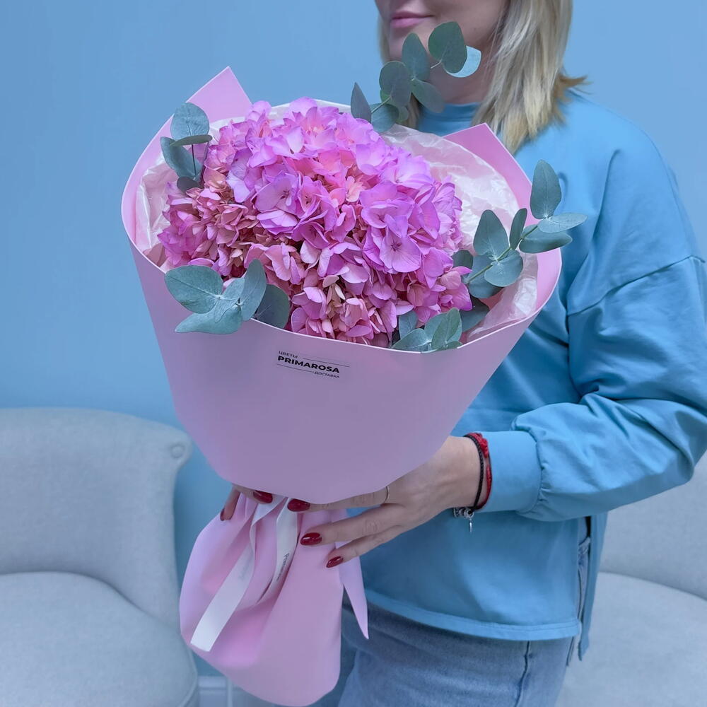 Букет из розовой гортензии с эвкалиптом «Розовый закат» 🌸 39977