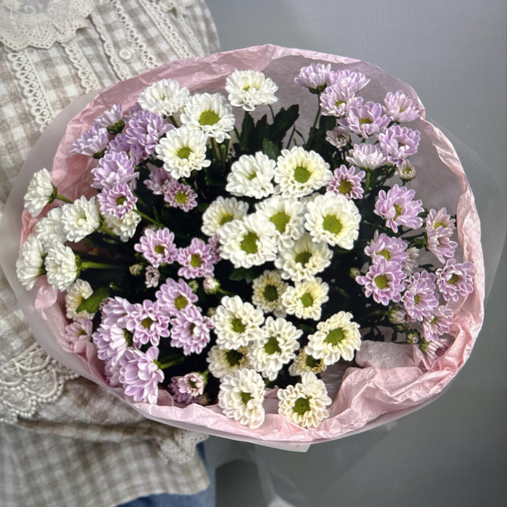 Дуо букет из белых и розовых сантини (49-0508)