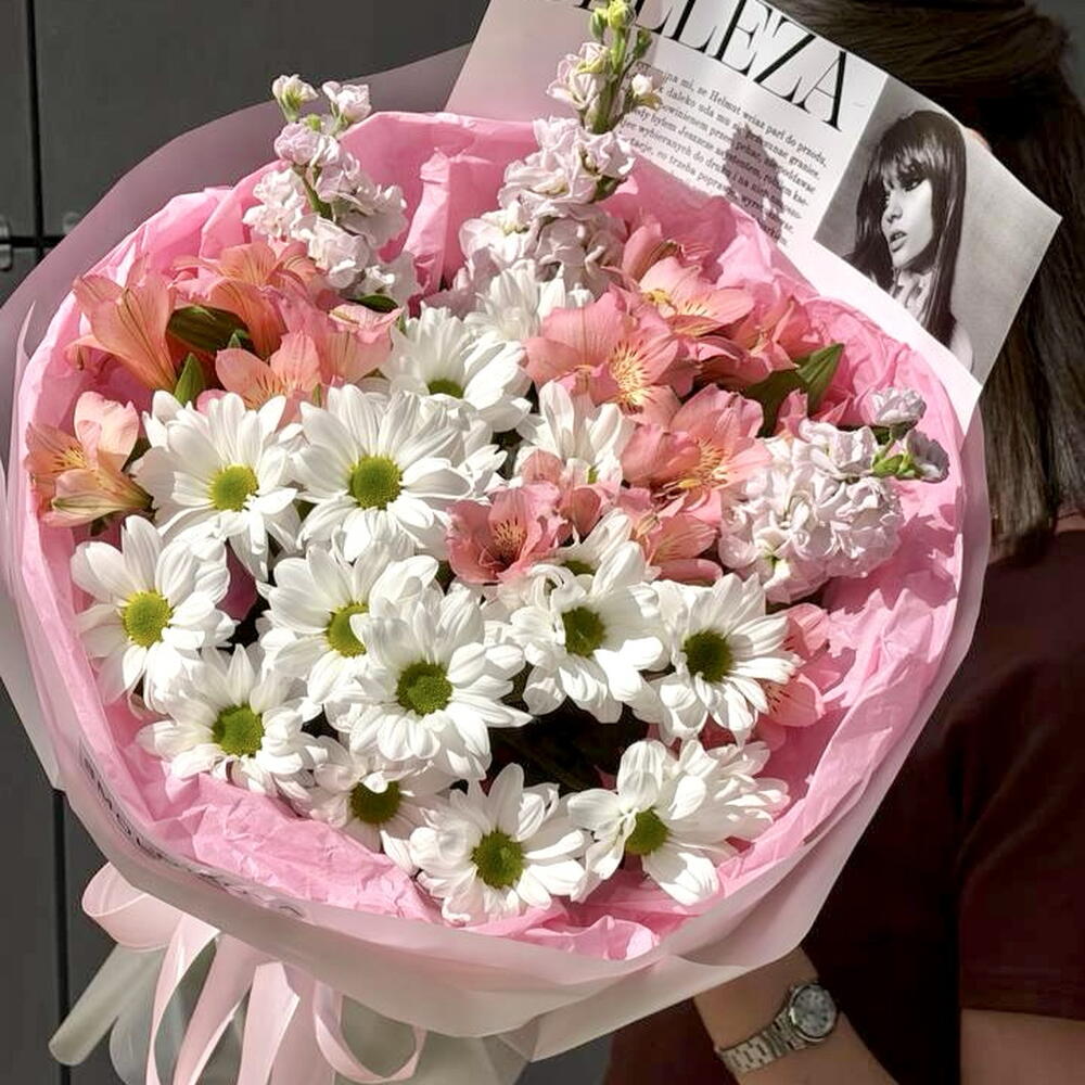 Летний букет с ромашкой , Альстромерией , матиоллой 🌸/ дофамин