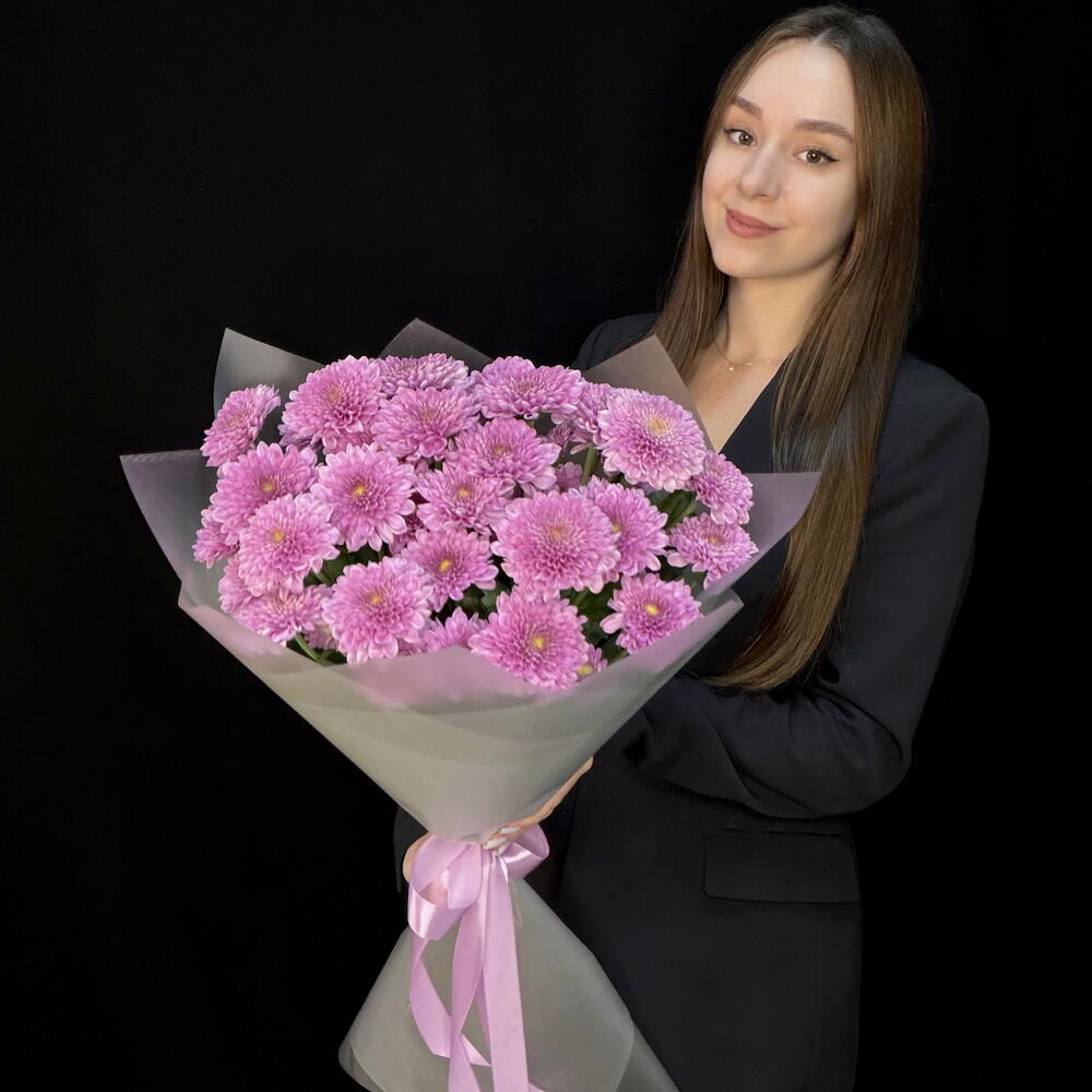 Букет из 5 малиновых кустовых хризантем Fabienne (КМБ039)