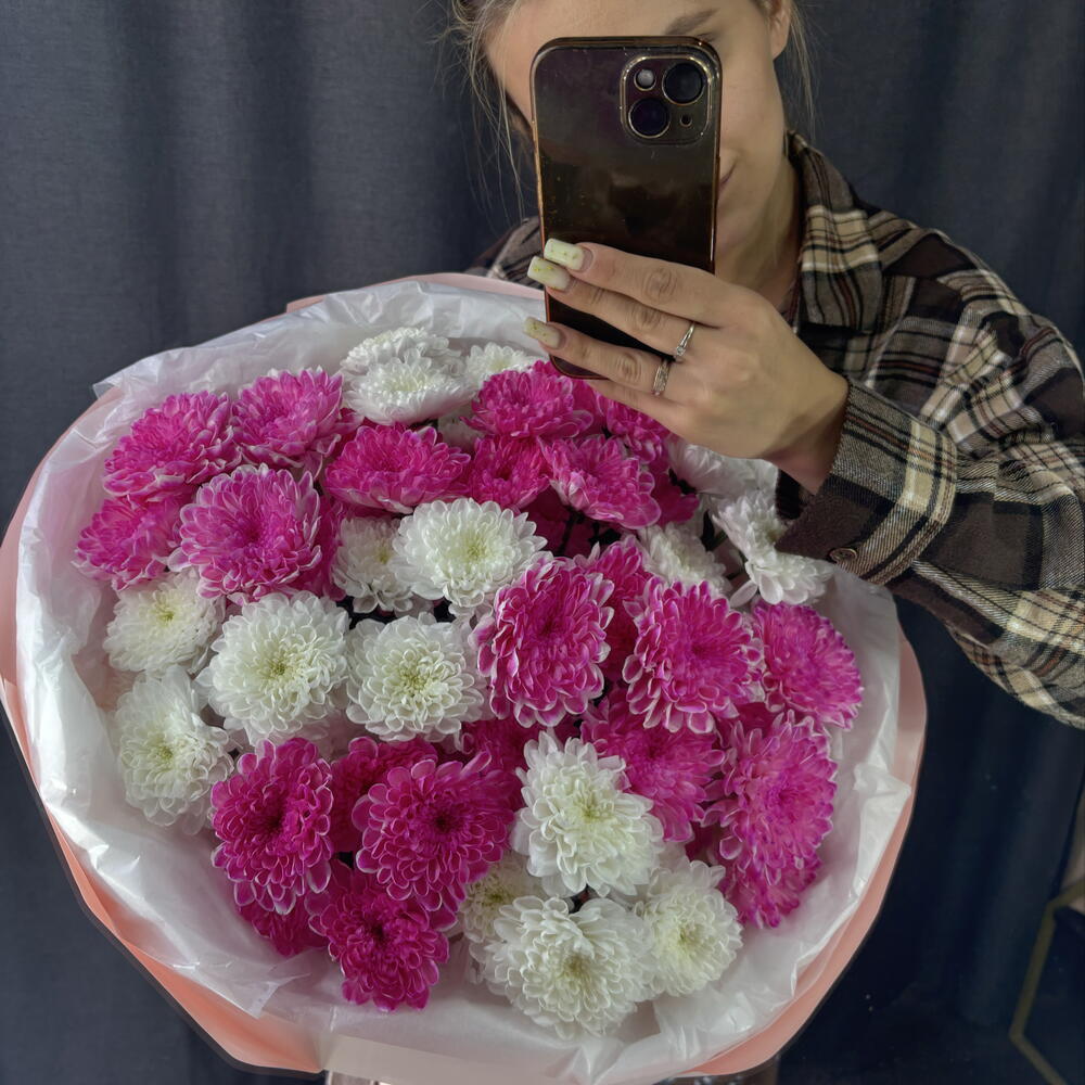 Облако нежности моно букет из хризантем☁️🩷🌸