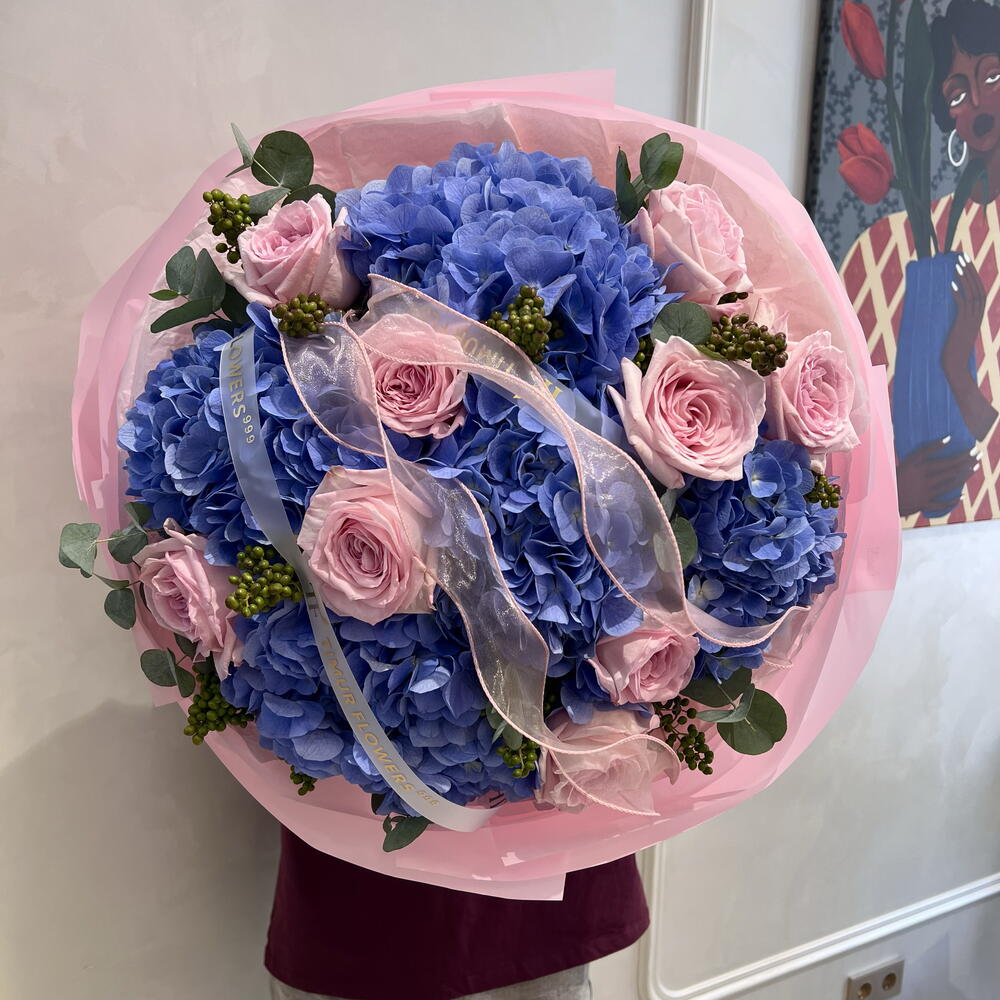 Дуобукет Пионовидная роза Pink O Hara, Гортензия