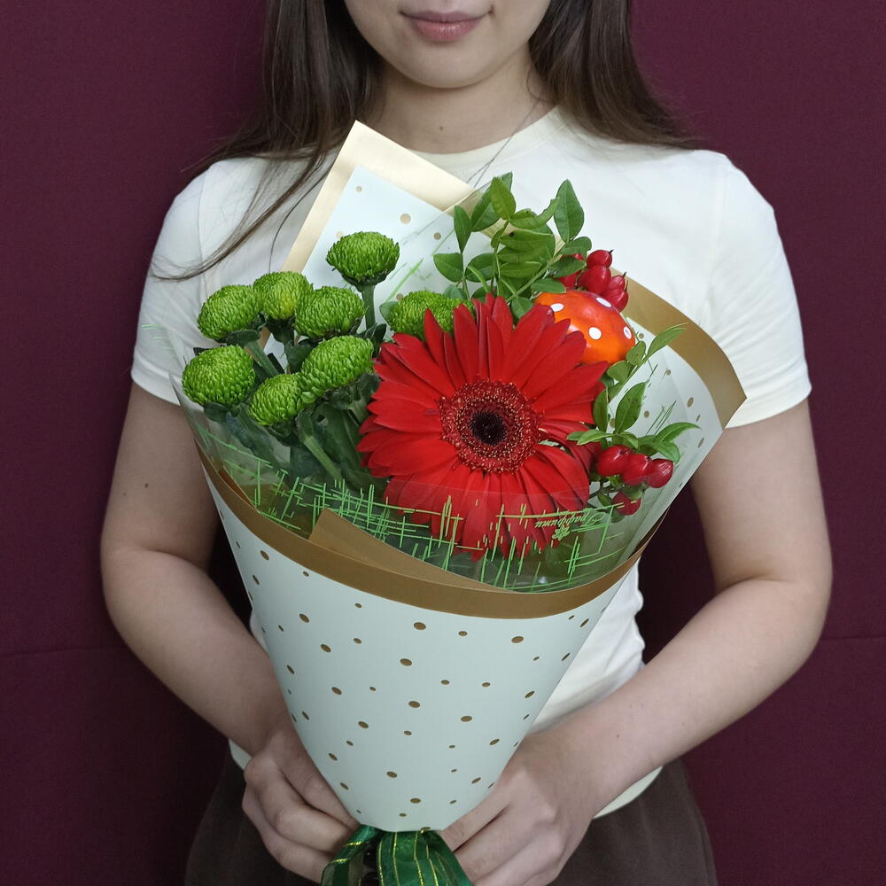Красная Гербера с хризантемой
