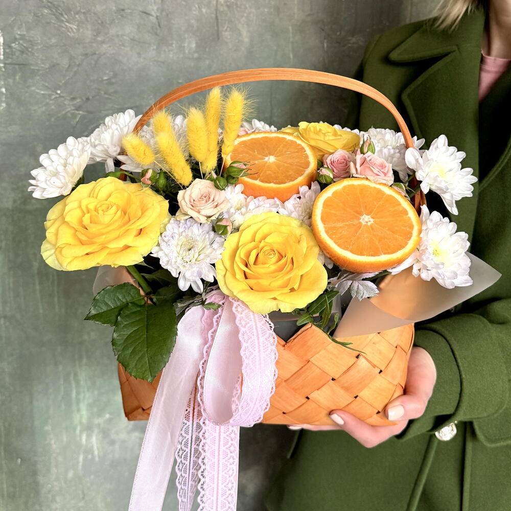 АПЕЛЬСИНЫ! Яркий плетеный клатч с розой, хризантемой и дольками апельсина☘️