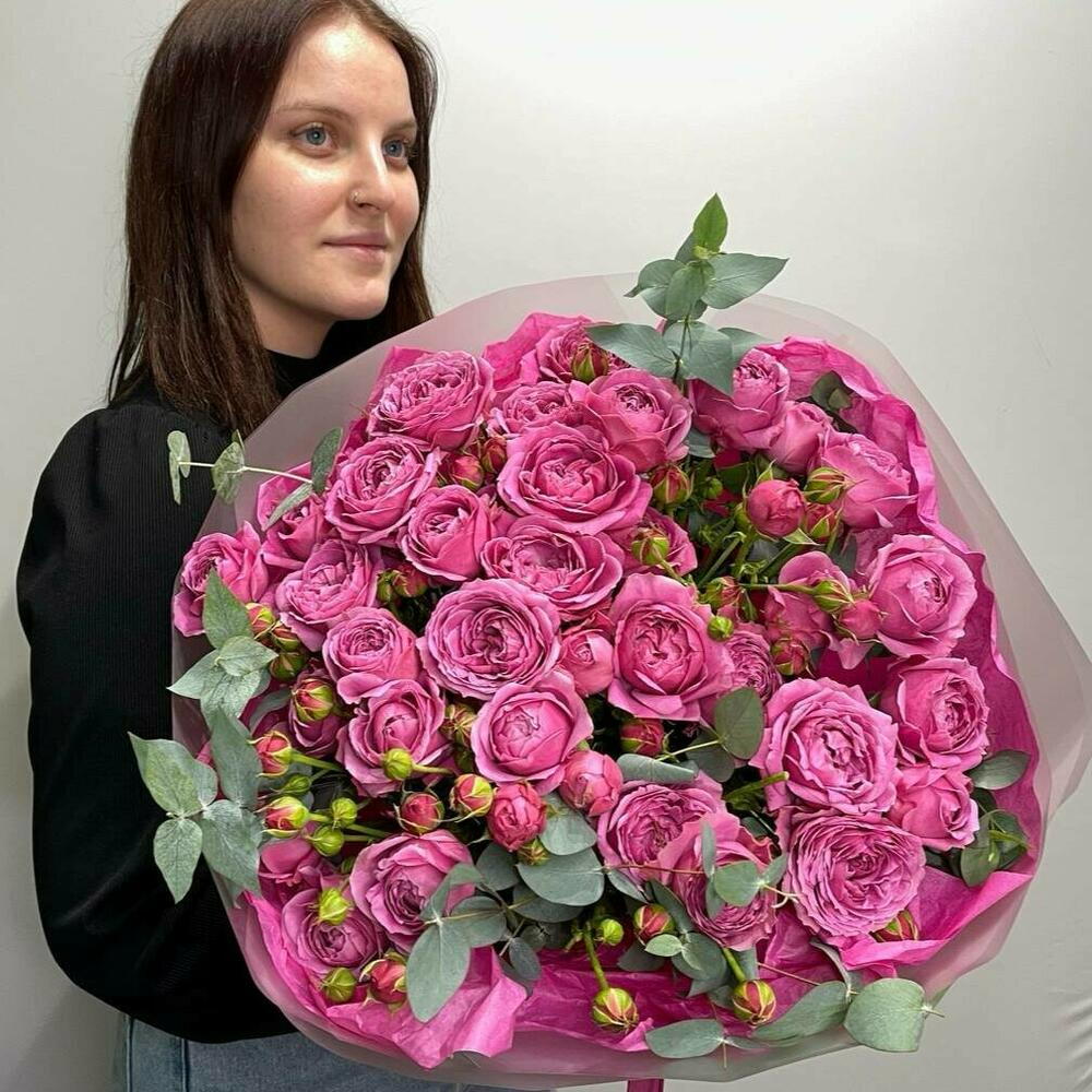 Розы кустовые пионы яркие с эвкалиптом 🌿🎀