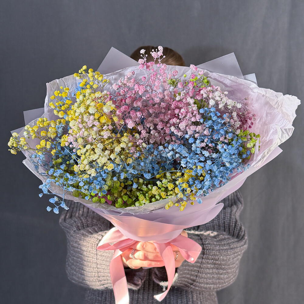 Букет "Радуга💐" из Гипсофилы
