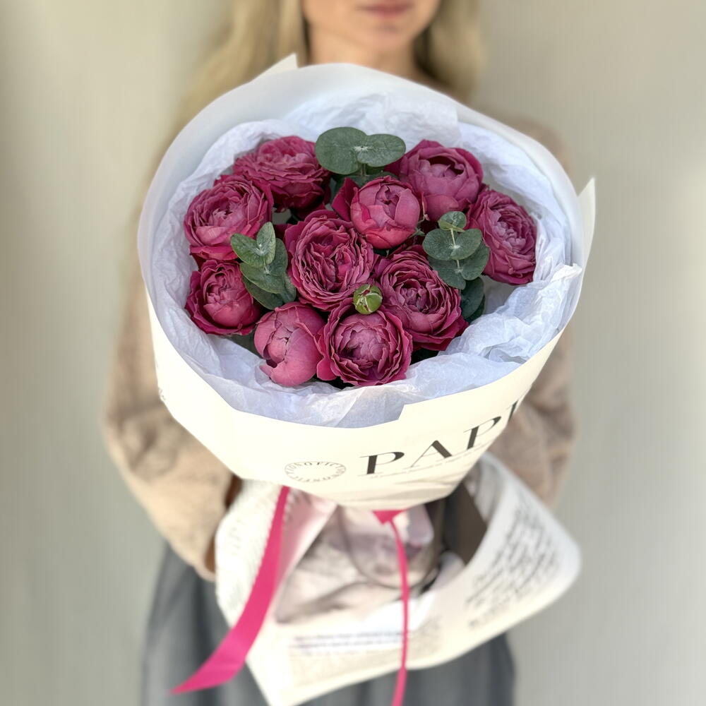 Ярко-розовый малиновый букет из кустовых пион роз 🩷🎀