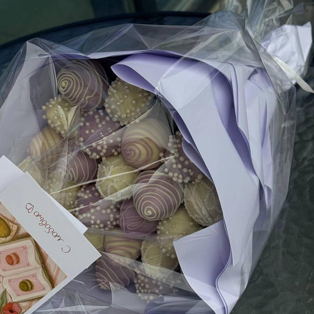 Lavender bouquet of chocolate-covered strawberries