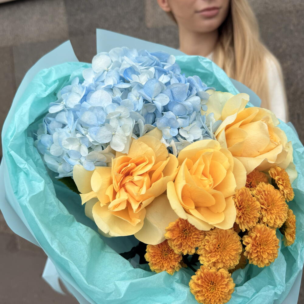 Букет🌿 Гортензия 💙 Роза🦋 Сантини🍁