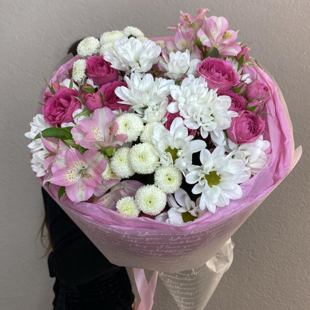Письмо любимой 🌸💗 Сборный букет из ромашки, альстромерии и кустовой розы