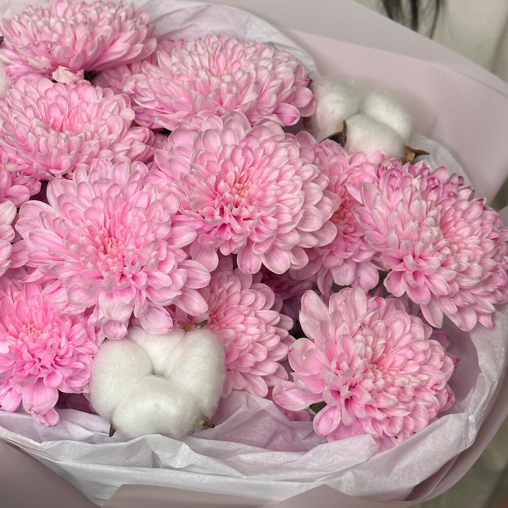 Букет для  красавицы💕из хризантемы и хлопка