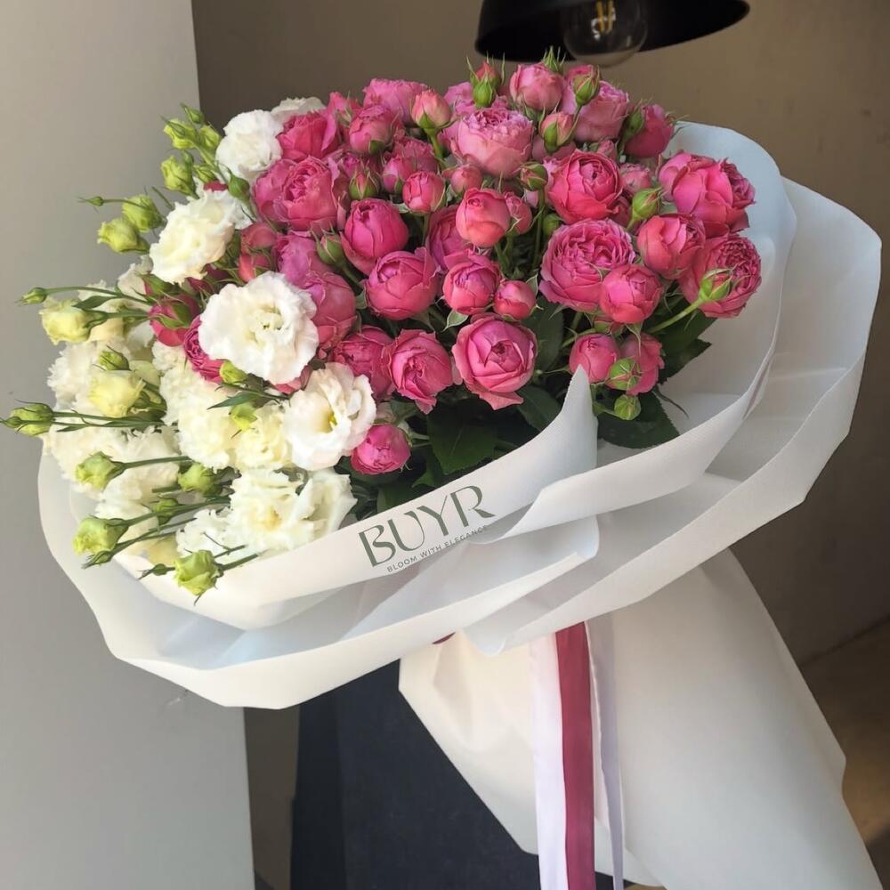 Букет «Малиновая нежность» 🌸 эустомы и пионовидные розы