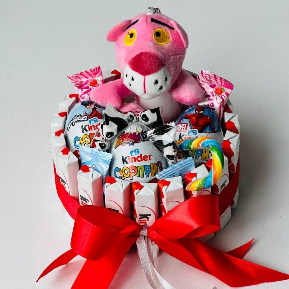 Бенто торт из шоколада киндер с розовой пантерой, Цветы и подарки ...