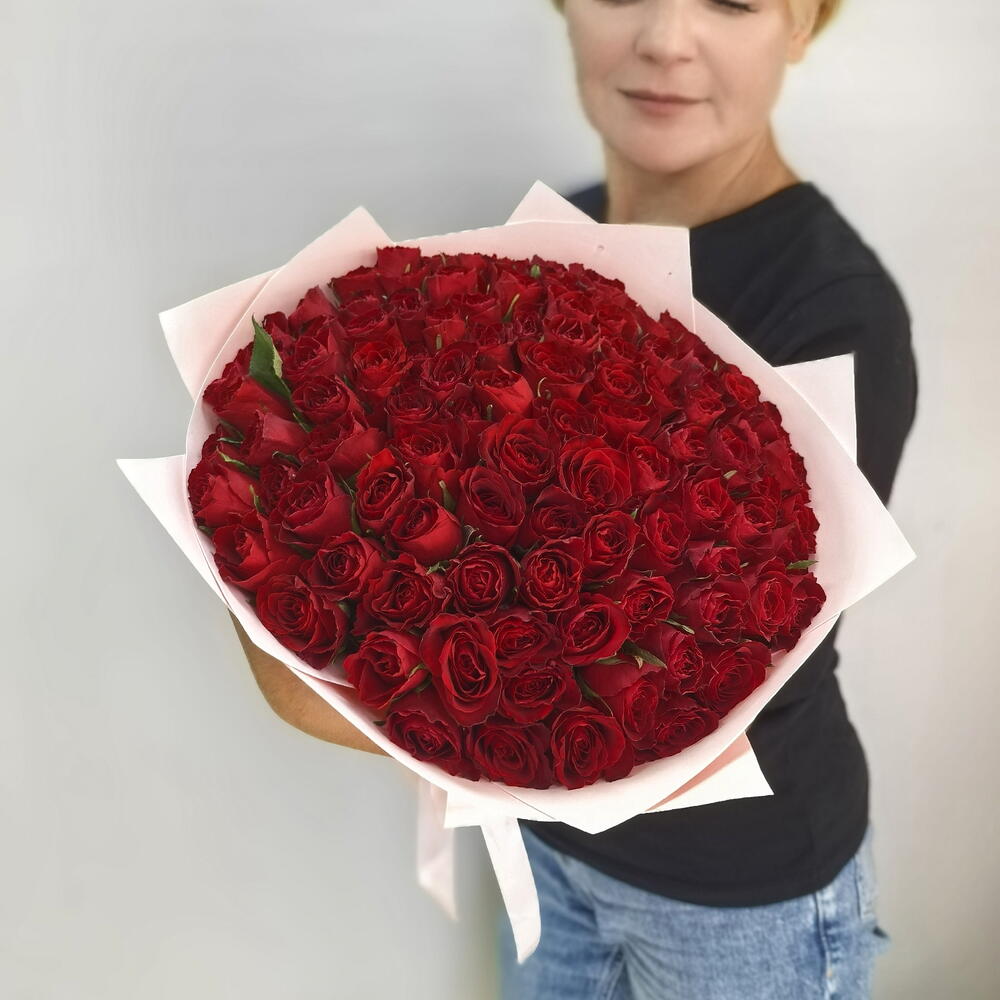 -20%Акция️Стильный монобукет из розы Кения 101 роза/Цветы Уфа/Цветы в Уфе/Доставка цветов Уфа
