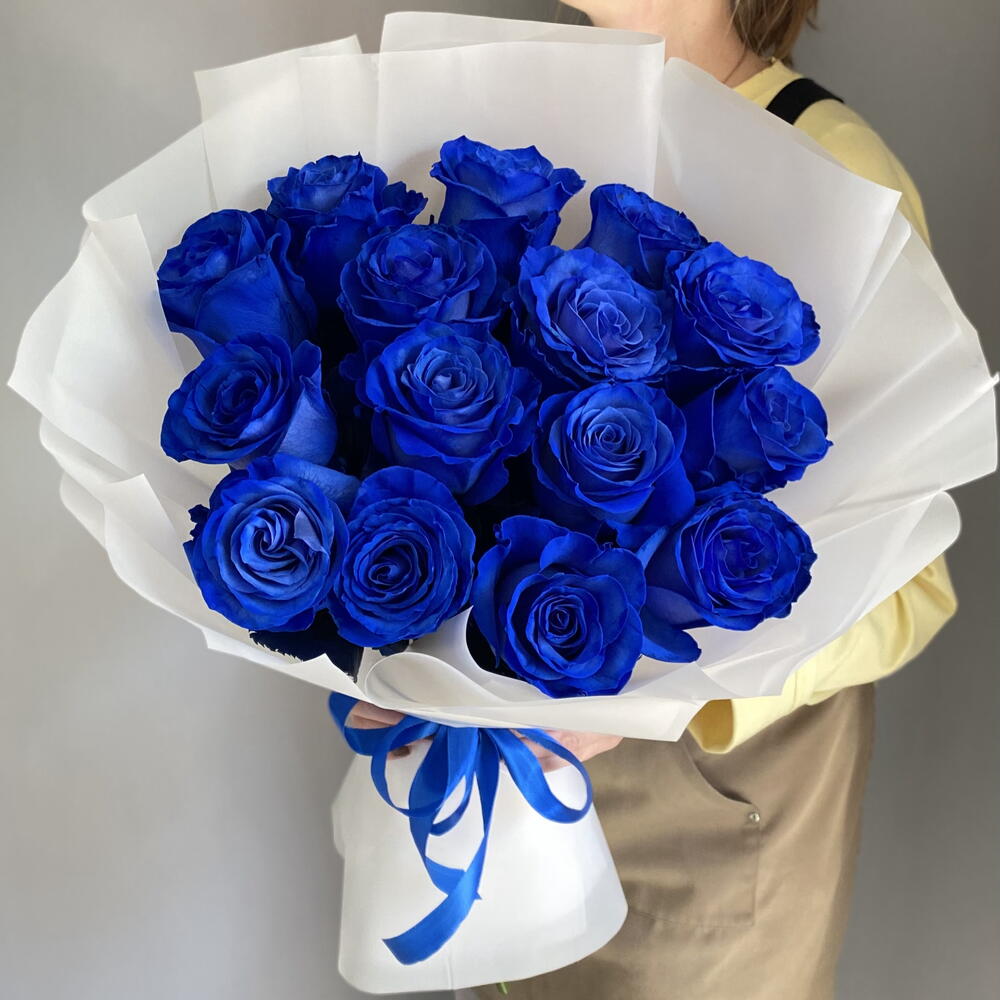 Букет синие розы 15 шт💙