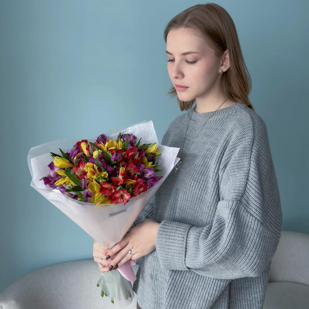 Букет из 15 разноцветных альстромерий «Яркое настроение»💐 40634