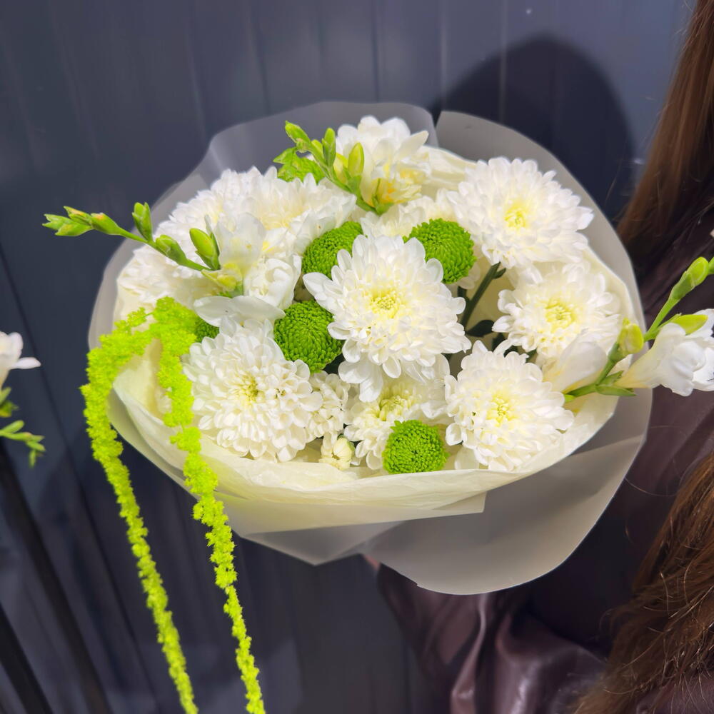 Фрезия 💚 С АРОМАТОМ МОХИТО 💚 хризантемы 🕊️ стабилизированный амарант White Mint зеленый букет