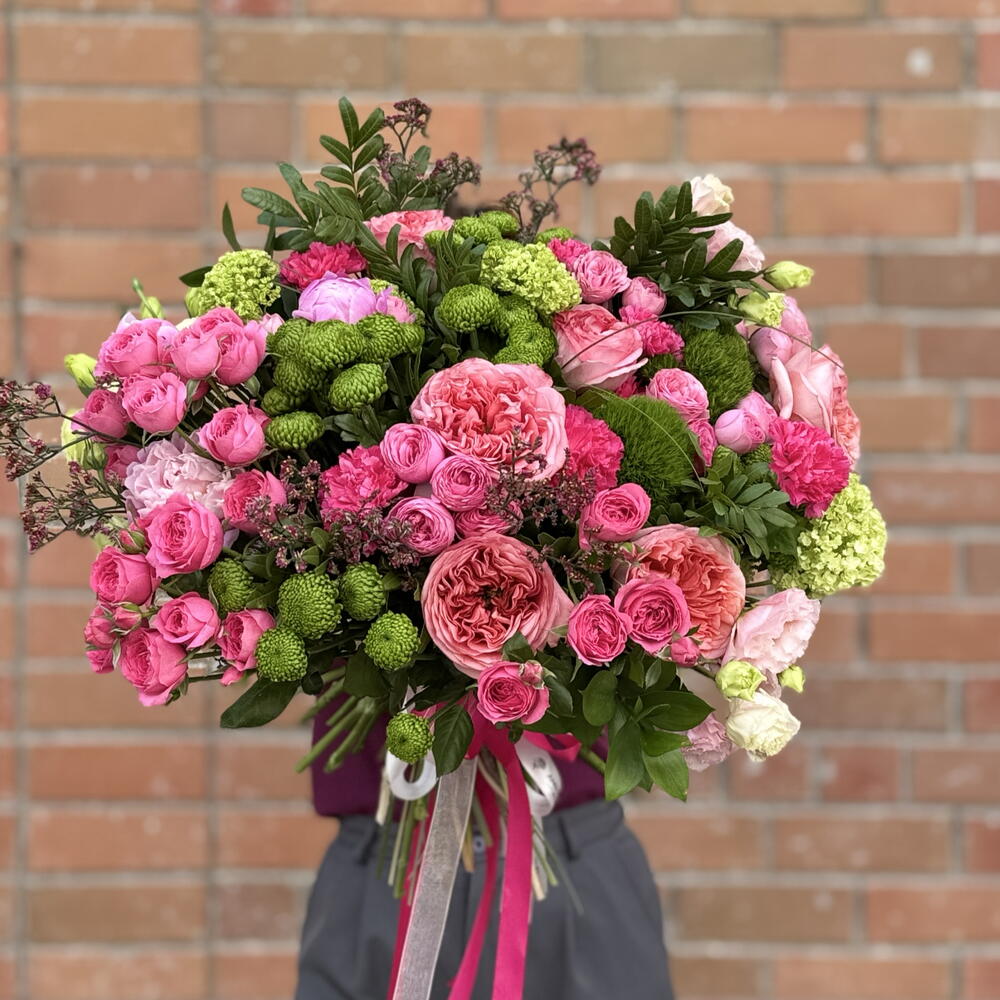Signature bouquet with peonies and peony-style roses Bloom energy