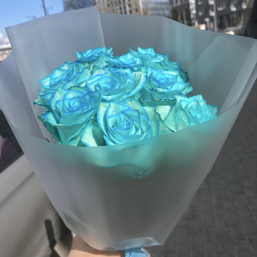 Синие розы 9шт