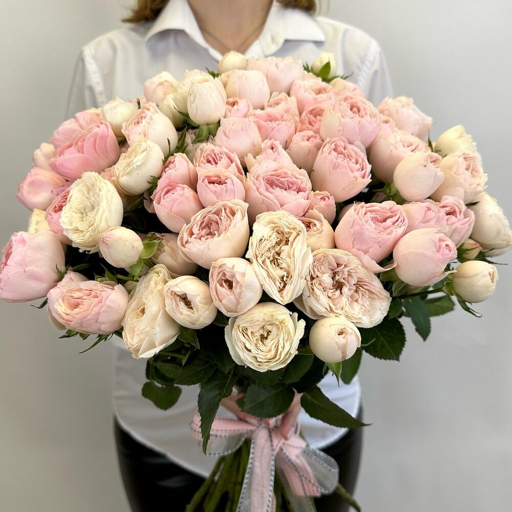 ✅✅✅Нежные пион розовые розы перевязанные лентой 💝