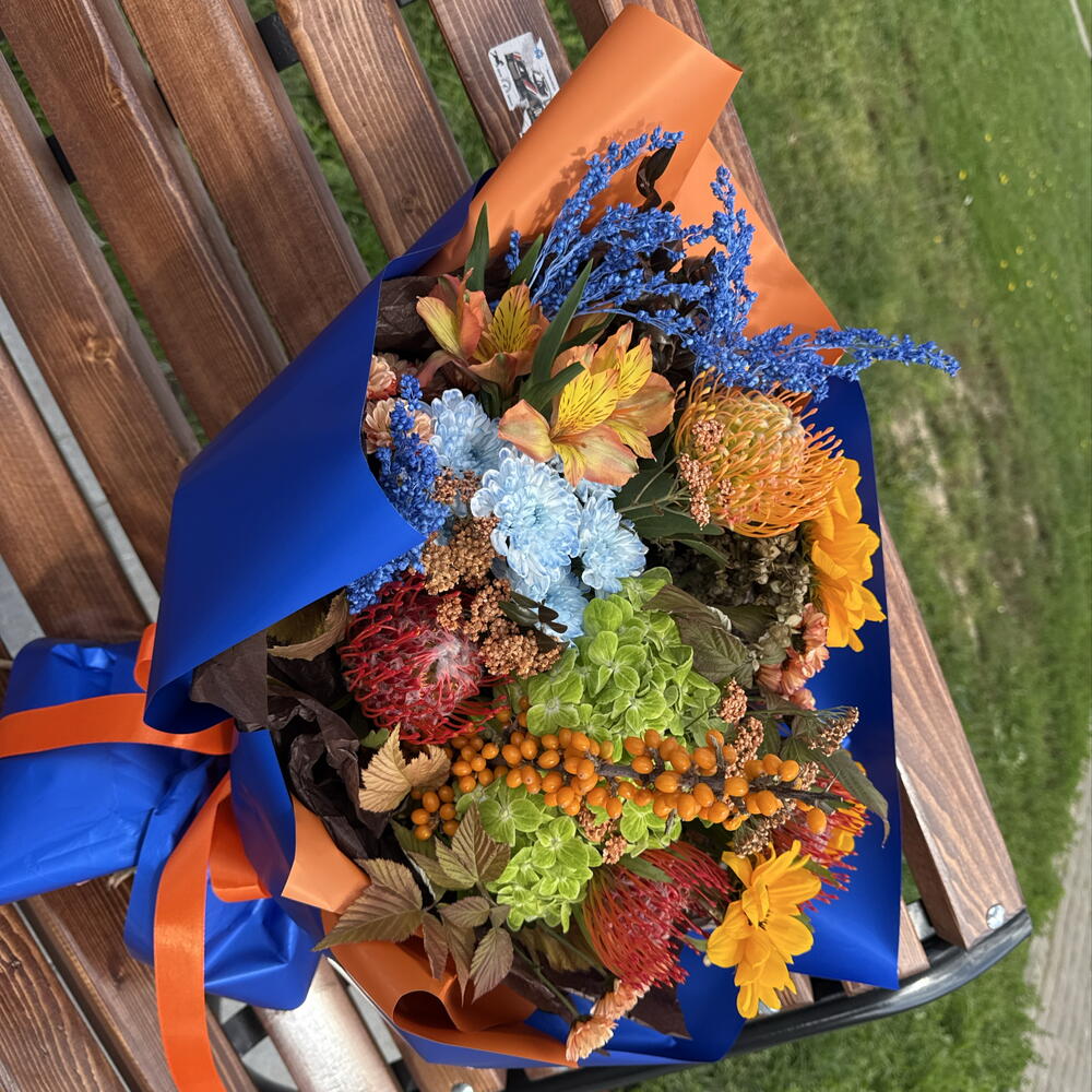 Букет дофамин ( подсолнух, леуко , зеленая гортензия 🍁💐🍂🌻🌻🌻