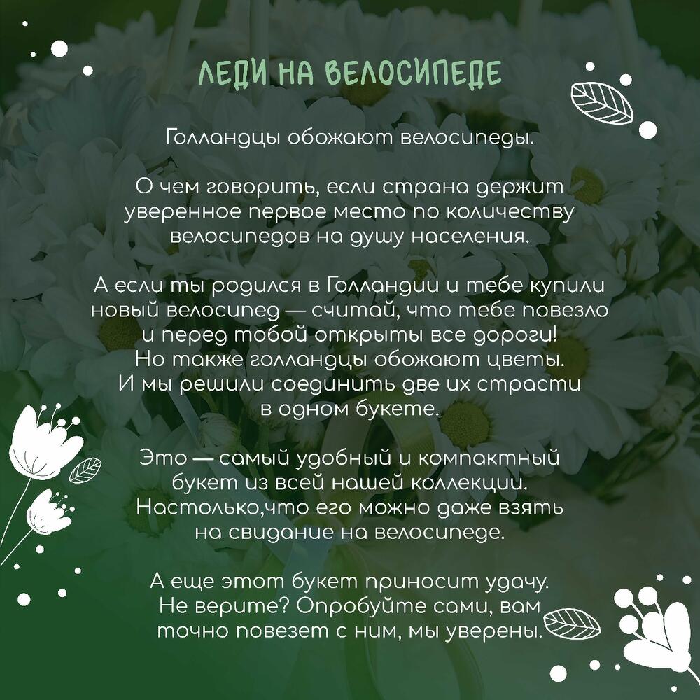 Леди на велосипеде. Самый везучий букет из ромашек в сумочке