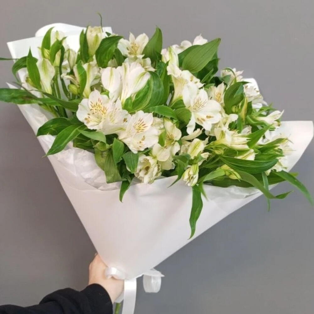 Букет из белых 11 альстромерий