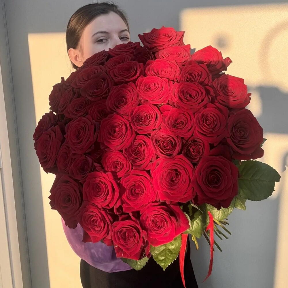 45 красных роз ️🌹60 см