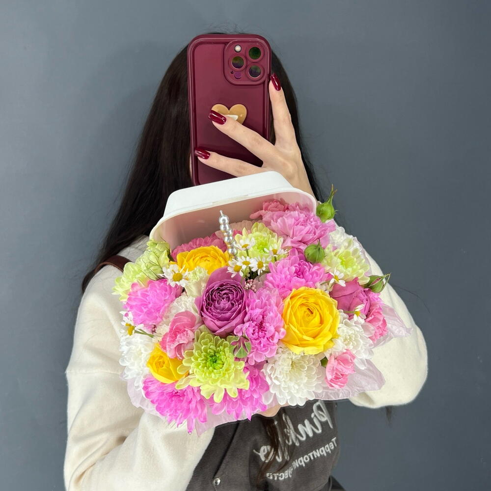 Бенто-торт из цветов💐 из Кустовой Розы, Хризантемы Алтай