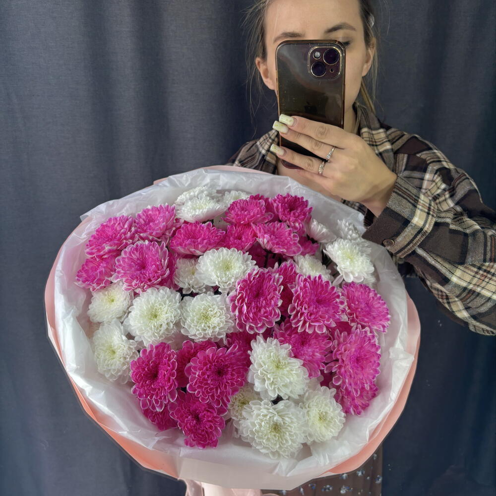 Облако нежности моно букет из хризантем☁️🩷🌸