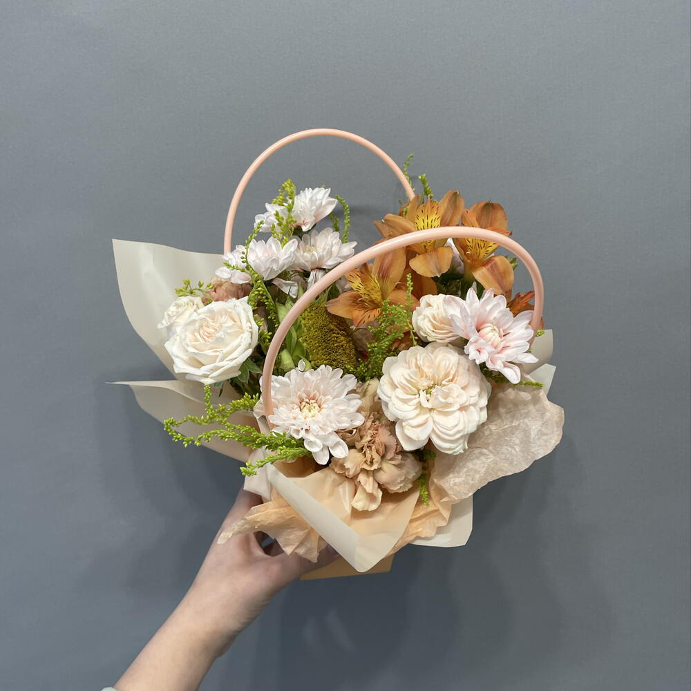 Композиция «Тёплый Вечер» 🌸🫶🏻 Роза кустовая пионовидная,Диантус, Подсолнух, Альстромерия, Солидаго, Хризантема кустовая