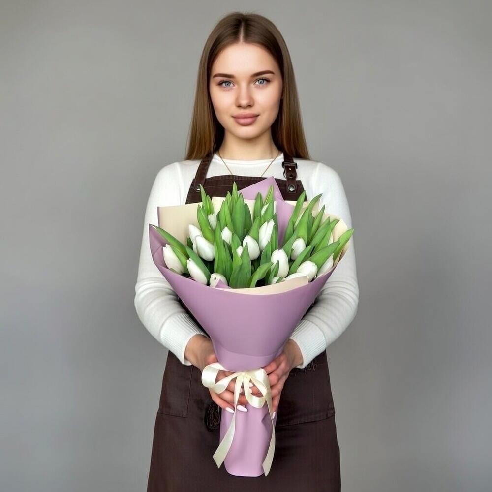 Букет 25 тюльпан Голландия белая