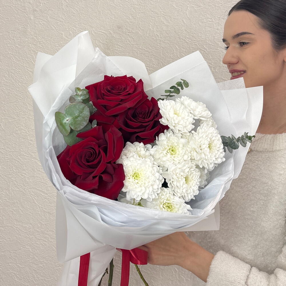 Купидон 🥰 авторский Дуо букет с красными французскими розами