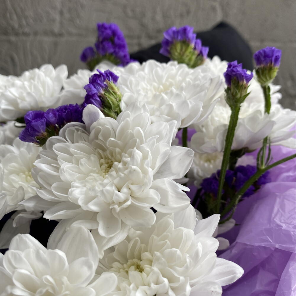 Букет хризантема со статицей на 1 сентября