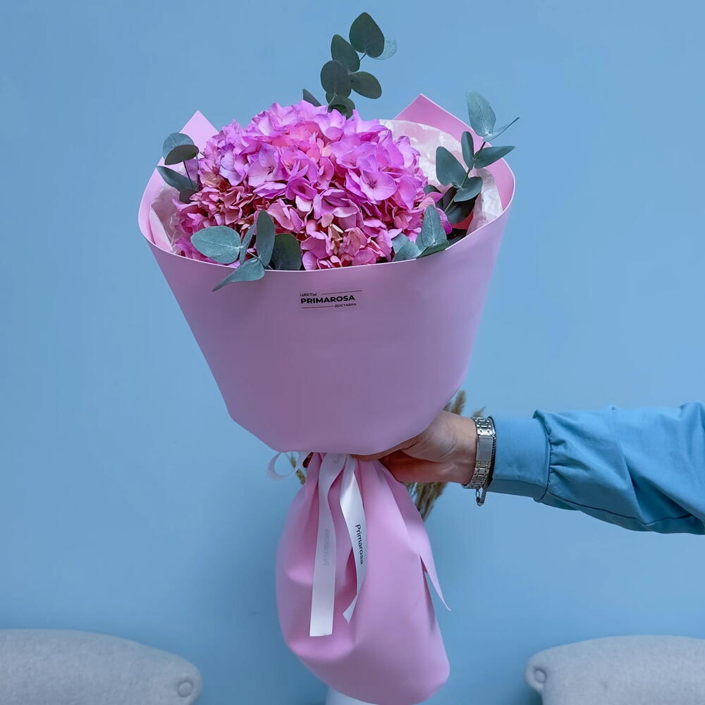 Букет из розовой гортензии с эвкалиптом «Розовый закат» 🌸 39977