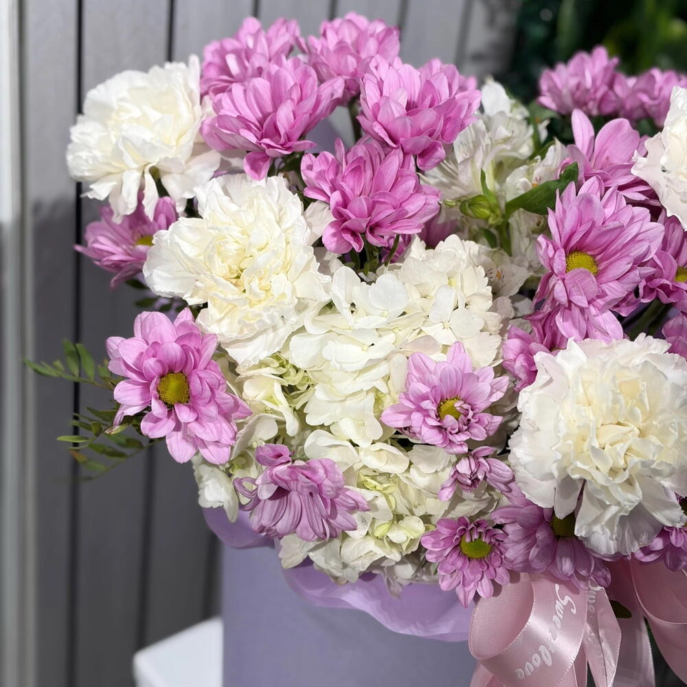 Композиция с гортензией и хризантемой 💜