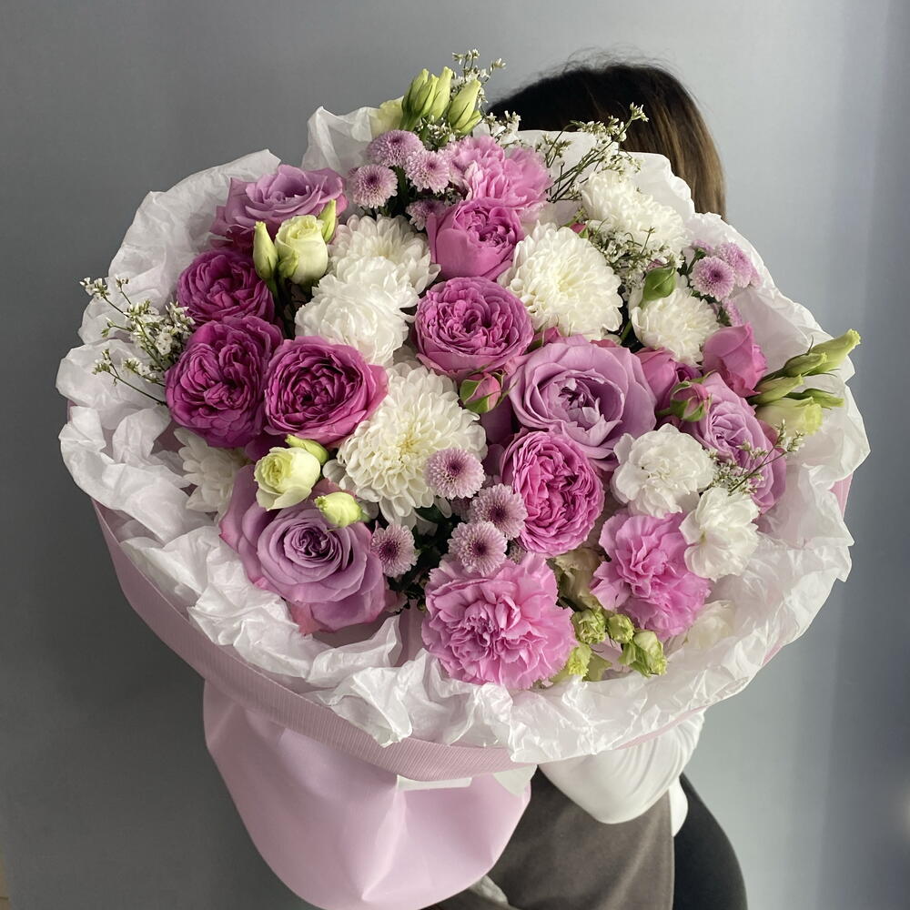 Букет сиреневый 💟 ароматная Роза маритим🌸 пионовидная кустовая Роза 💜 Хризантема