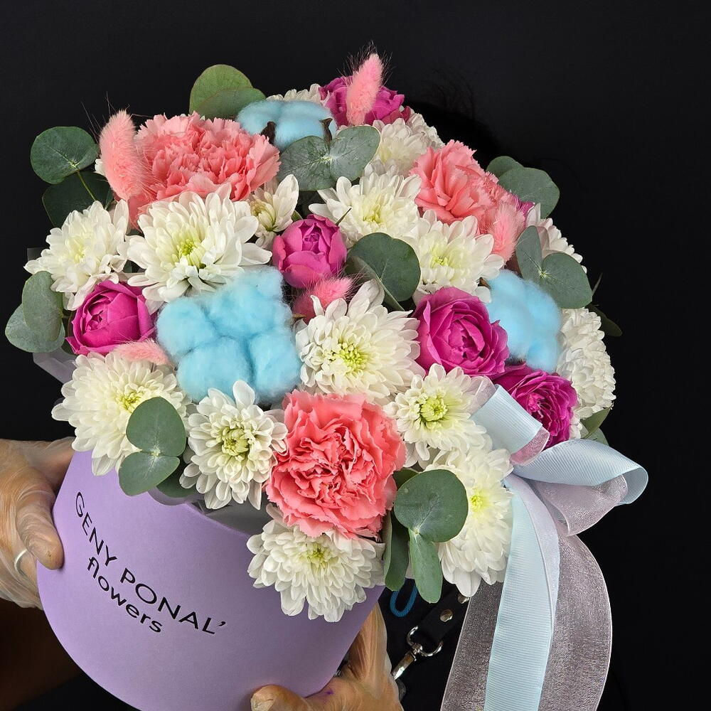 Композиция "Bubblegum cotton ️" с пионовидными кустовыми розами