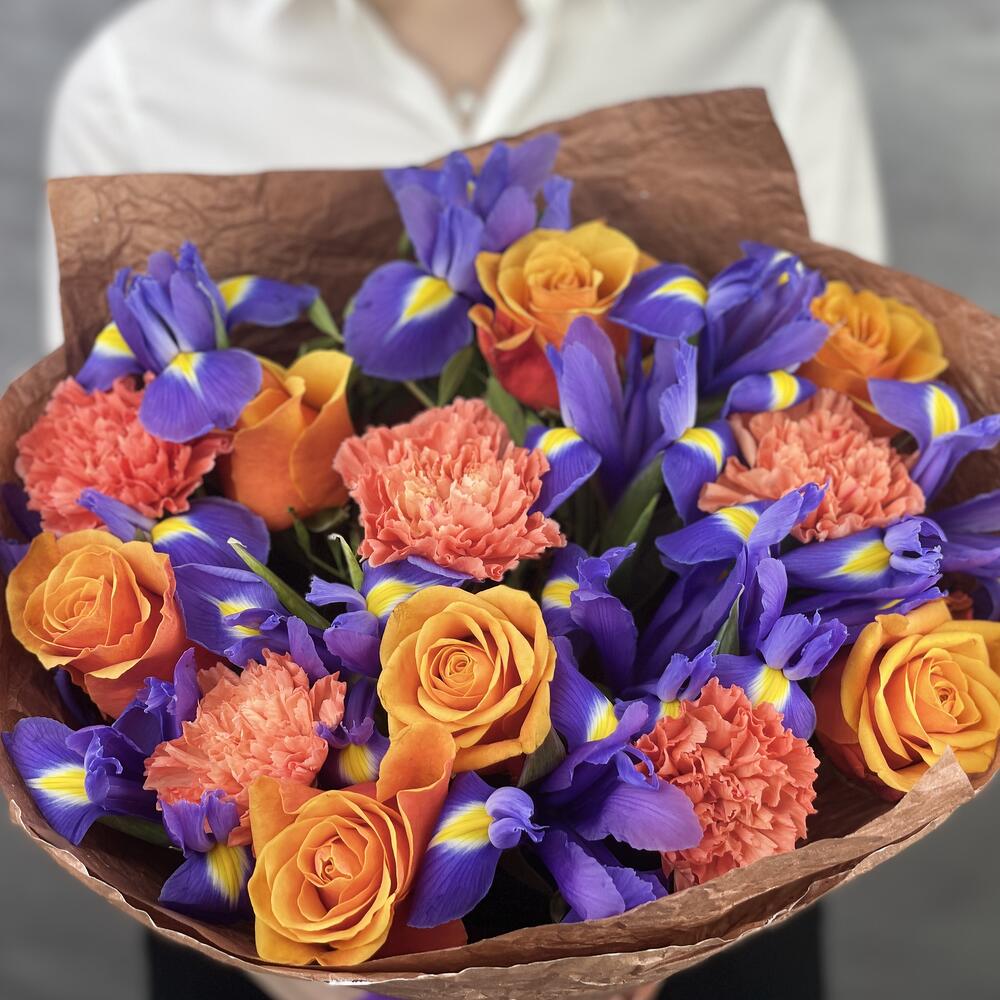 Bouquet of roses and irises by Lillian